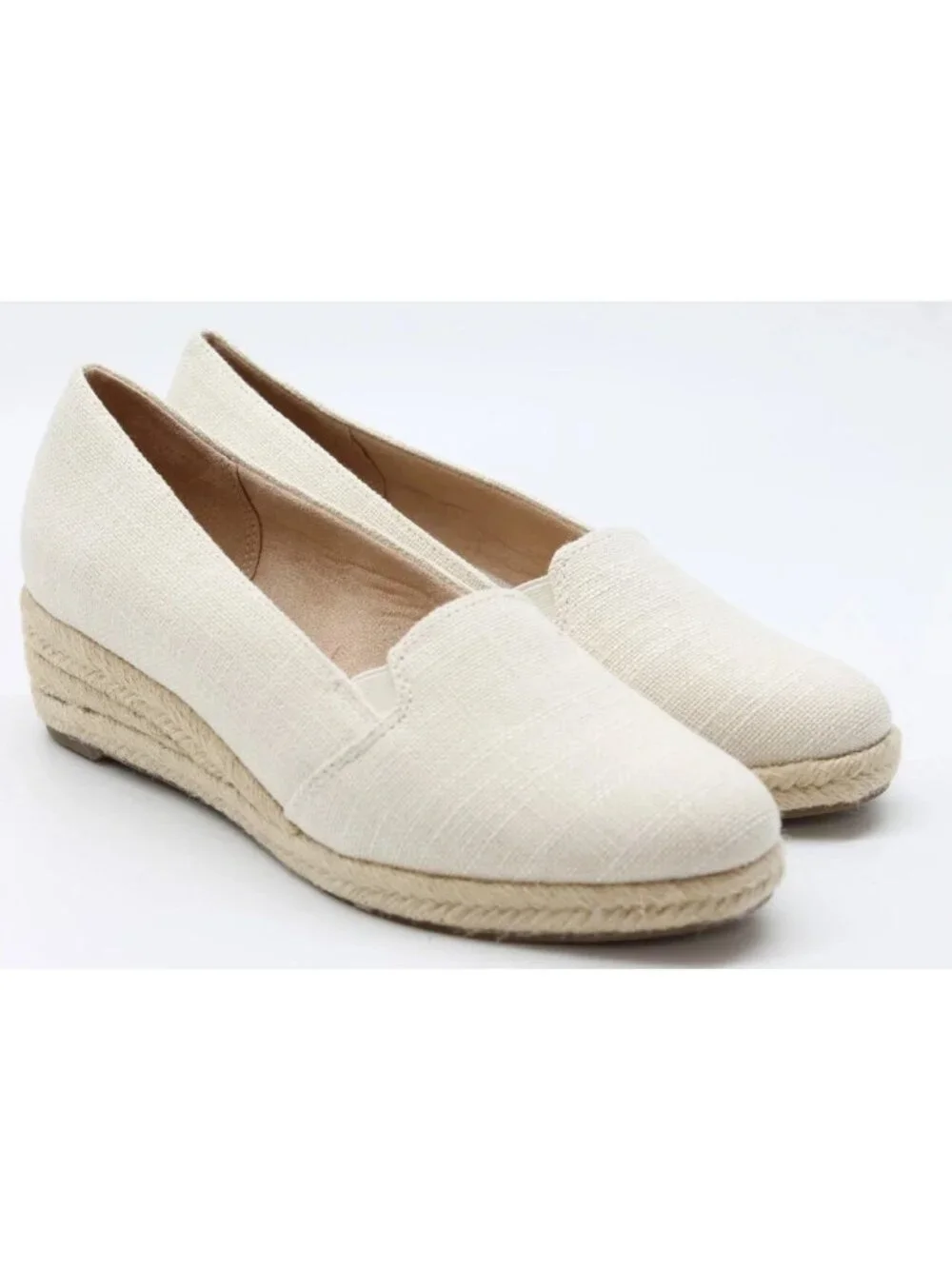 LifeStride Kamilla Women's Espadrille Wedge Slip On Shoes Cream Size 9 Wide
